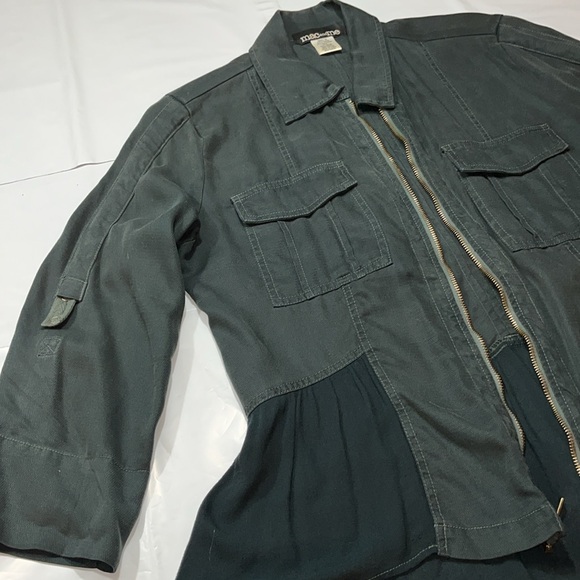 Mac and me Green Flowy zip JACKET office peplum ruffle pockets roll tab sleeves - Picture 6 of 14